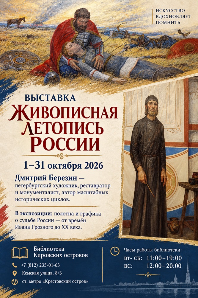 В Библиотеке Кировских островов открылась выставка живописи Дмитрия Березина «Живописная летопись России».